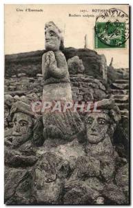 Old Postcard Cote d & # 39Emeraude Rotheneuf Rocks carved Joan of Minhil