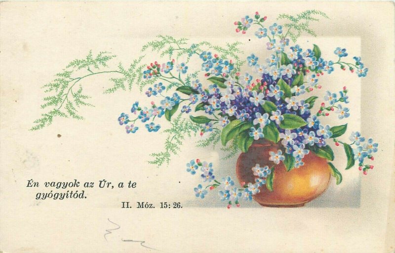 Drawn flowers vase patterns fantasy vintage greetings postcard 1909 Hungary