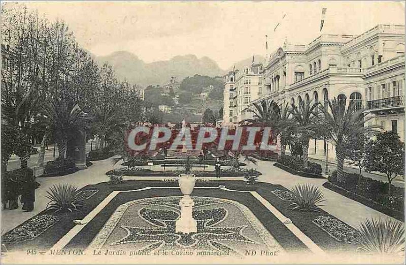 Old Postcard Menton Public Garden and the Municipal Casino