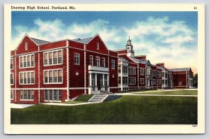 Portland Maine~Deering High School Bldg Exterior~Tichnor Vintage Linen Postcard