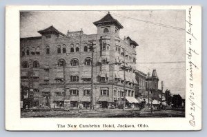 J92/ Jackson Ohio Postcard c1910 Cambrian Hotel Building Main St 251