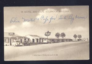 HOLBROOK ARIZONA ROUTE 66 MOTEL CAFÉ 1940's CARS B&W LINEN VINTAGE POSTCARD