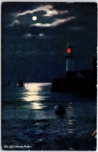 VINTAGE POSTCARD THE NEWLYN LIGHTHOUSE AT CORNWALL ENGLAND UK TUCKS OILETTE 1905