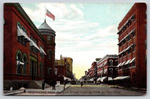 Kalamazoo Michigan~Burdick St North View~Post Office~USA Flag~Victorian~c1910 PC