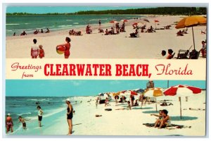 1964 Greetings From Clearwater Beach Florida FL Posted Bathing Scene Postcard