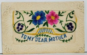 WWI Era Silk Embroidered Envelope Style Embossed Dear Mother Postcard M10