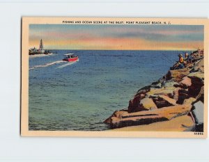 Postcard Fishing And Ocean Scene At The Inlet, Point Pleasant Beach, New Jersey