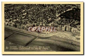 Old Postcard Ostend City and Kursall taken by plane