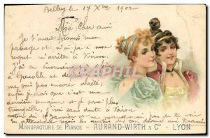 Postcard Old Publicite Manufacture Pianos Aurand Wirth & Co. Lyon Female