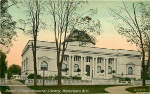 c1910 Postcard Roswell P Flower Memorial Library, Watertown NY Jefferson County