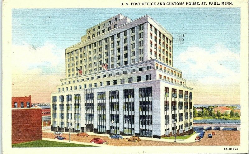 1947 St. Paul Minn. U.S. Post Office and Customs House Linen Postcard 13-20 