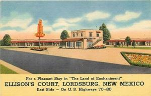 NM, Lordsburg, New Mexico, Ellison's Court, US 70. US 80, Curteich No. 4C-H394