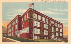 Clarksburg, West Virginia WV   WASHINGTON & IRVING HIGH SCHOOL ca1940's Postcard