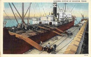 Loading Cotton Steamer Ship Houston Texas 1950s linen postcard