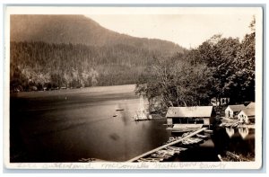 c1920's Lake Sutherland Dock Boats Maple Grove Camp WA RPPC Photo Postcard 