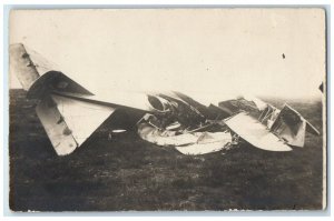 c1910's Crashed WW1 Military Plane Europe RPPC Photo Unposted Antique Postcard