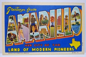 Greetings From Amarillo Texas Big Large Letter Linen Postcard Curt Teich Unused