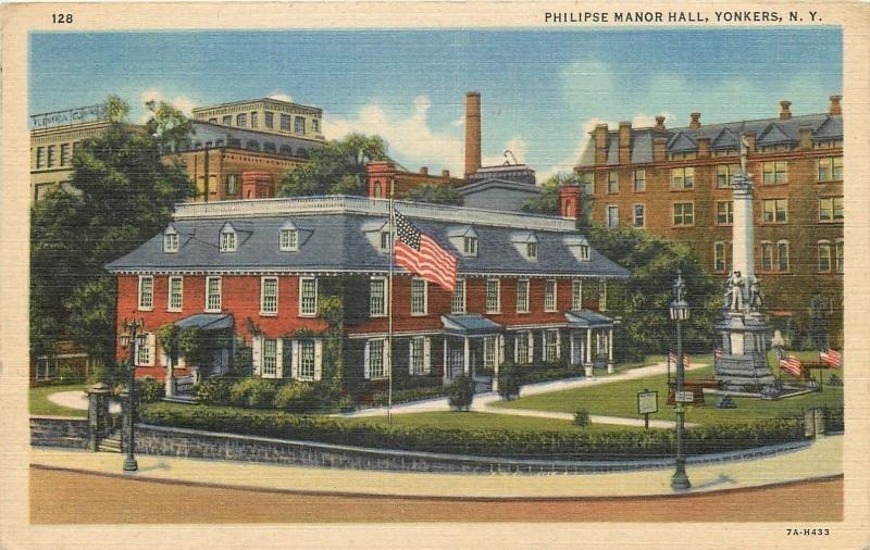 Yonkers New York~Philipse Manor Hall~Civil War Soldiers Monument~1937 Linen PC 