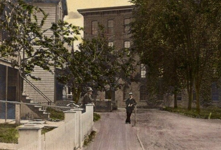 Vintage Street Scene Two Men and Child on Sidewalk  Postcard