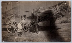 K50/ Interesting RPPC Postcard c1910 Americana Farm Children Horse Barn 363