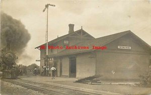 Depot, Iowa, Vining, RPPC, Chicago Milwaukee & St P Railroad Station, Train