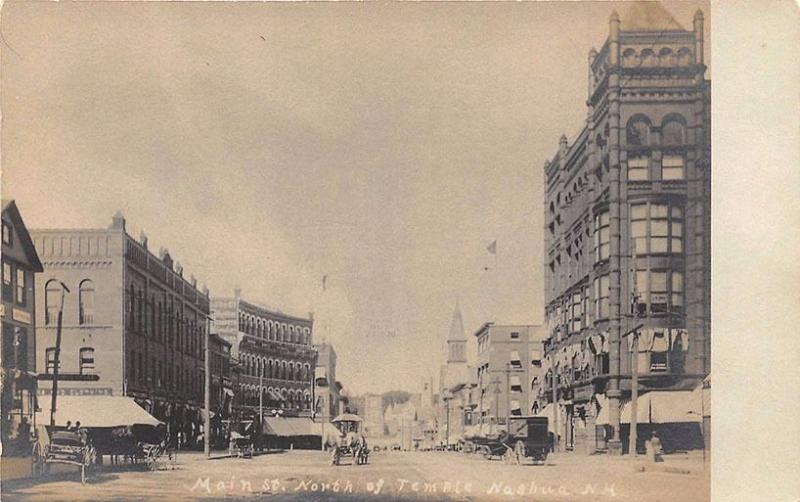 Nashua NH Main St. North of Temple Horse & Wagon Real Photo Postcard