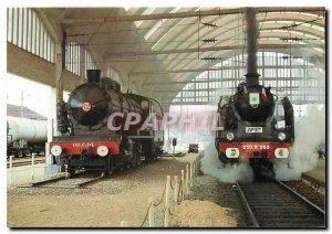 Modern Postcard Under the Marquise de Reims Station - Meeting of two steam lo...