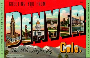 Colorado Greetings From Denver Large Letter Linen 1945