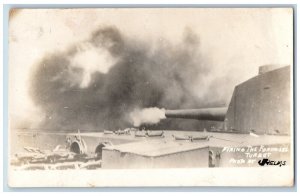 WWI Postcard RPPC Photo US Navy Firing The Forward Turret c1910's Antique Posted