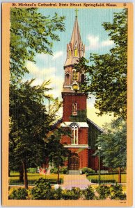 VINTAGE POSTCARD ST. MICHAEL'S CATHEDRAL ON STATE STREET AT SPRINGFIELD MASS