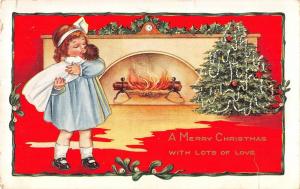 BR73972 christmas girl with doll fir usa