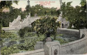 Lily Pond and Bridge, Union Park Chicago Illinois Vintage Postcard N07