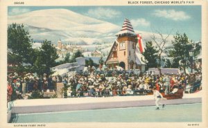 1933 Chicago Expo Black Forest, Boy Ice Skating Linen Postcard