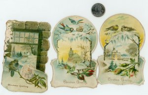 1880's Lovely Lot of 3 Jersey Coffee Christmas Bird Die Cut Victorian Scrap X243