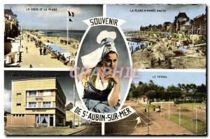 Postcard Moderne St Aubin sur Mer Tennis Hotel Bar Restaurant Cap Folklore