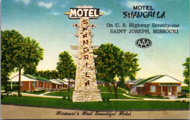 Linen Postcard Motel Shangrila US Highway 71 in Saint Joseph, Missouri