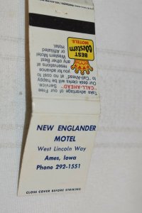 New Englander Motel Ames Iowa 20 Strike Matchbook Cover