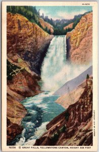 1937 Great Falls Yellowstone Canyon National Park Wyoming WY Posted Postcard