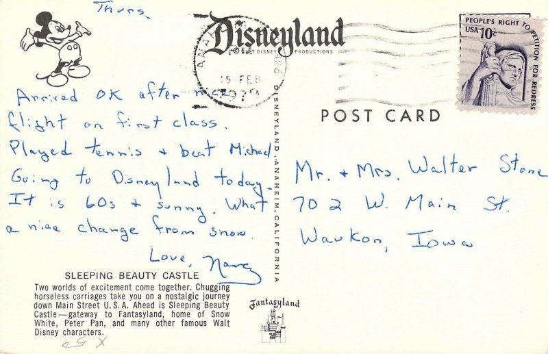 Disneyland, 1979, Sleeping Beauty Castle, Message, Magic Kingdom, ,Old Postcard