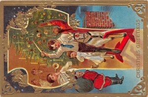 H76/ Santa Claus Christmas Postcard c1910 Chimney Kidss Tree 220