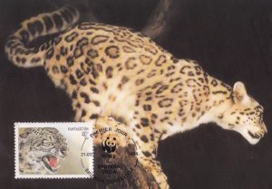 Snow Leopard Giant Cat WWF Limited Edition Stamp FDC Postcard