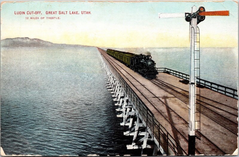 Lucin Cut Off Great Salt Lake Utah UT Train RR Postcard Antique Divded Back WOB 