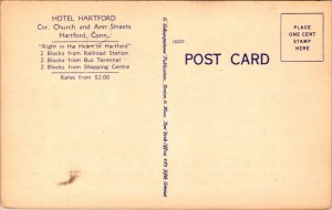 Linen Postcard Hotel Hartford Corner Church and Ann Streets Hartford Connecticut