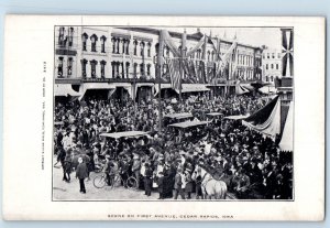 Cedar Rapids Iowa Postcard Scene First Avenue Crowd Aerial View Horse Bike 1905