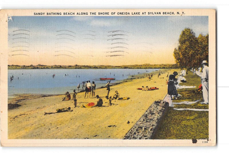 Sylvan Beach New York NY Postcard 1939 Sandy Bathing Beach Oneida Lake