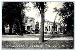 1948 Waldorf College Building Cars Forest City Iowa IA RPPC Photo RPO Postcard