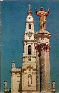 VINTAGE POSTCARD BASILICA AND STATUE OF THE SACRED HEART FATIMA PORTUGAL