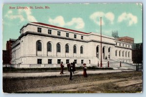 St. Louis Missouri Postcard New Library Exterior Building 1912 Vintage Antique