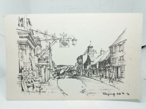 The High Street Steyning Sussex Vintage Art Drawing Sketch Postcard