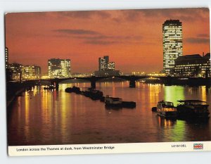 Postcard London across the Thames at dusk from Westminster Bridge London England
